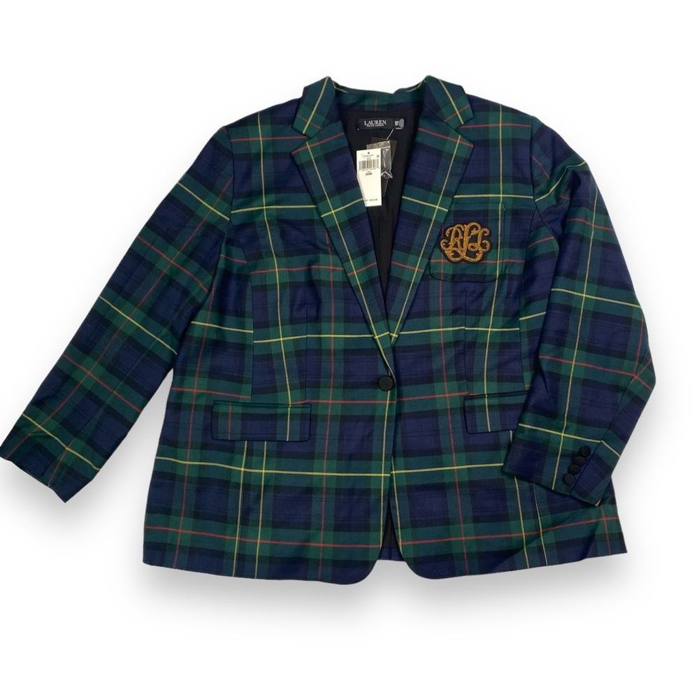 NWT Lauren Ralph Lauren Bullion Plaid Wool-Blend Twill Blazer Size 20W Woman - Picture 7 of 16